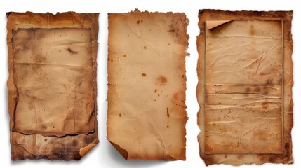Old photo paper texture set isolated on white background