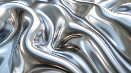 A mesmerizing abstract composition of shimmering metallic fabric, capturing the fluid movement and reflective brilliance of silver.