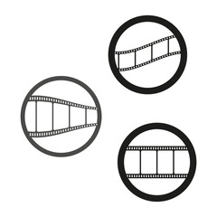 Film reel icons. Three circular designs. Simple vector art. Black and white.