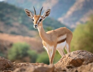 Arabian Reem Gazelle Fawn in natural habitat conservation area