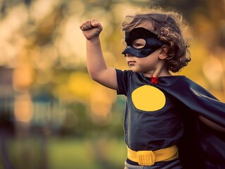 Naklejka premium Little boy in superhero costume