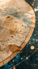 Fototapeta premium Antique celestial map showing constellations and zodiac signs. Golden details on aged parchment. Mysterious astrology chart with stars, planets, and cosmic symbols. Vintage astronomy artwork.