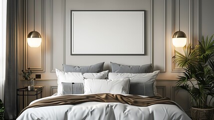 A bedroom interior with a frame