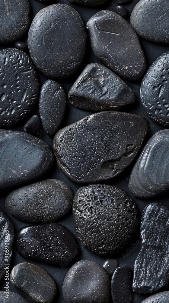 Poster smooth black stones create a rich textured background for design projects