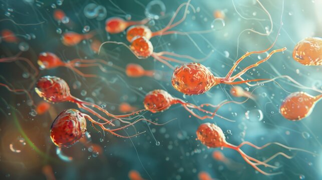 A bunch of red and orange things floating in the water