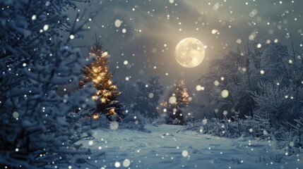 Naklejka premium Snow falling under moonlight on Christmas night