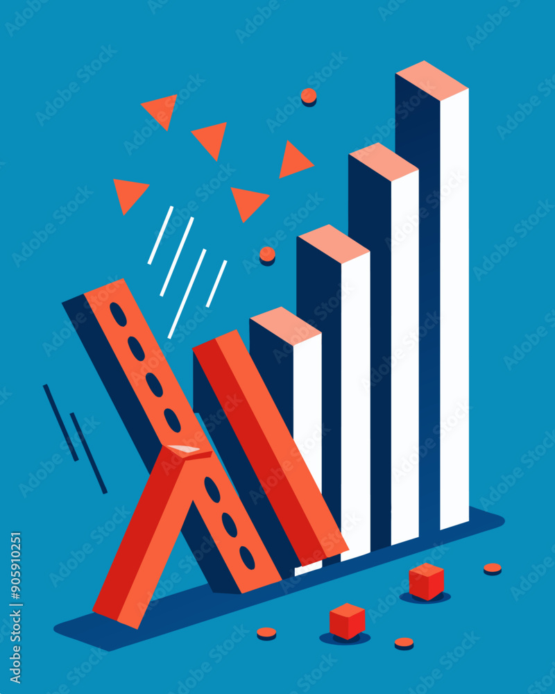Poster a visual of a domino effect with pieces resembling stocks falling one by one illustrating the ripple