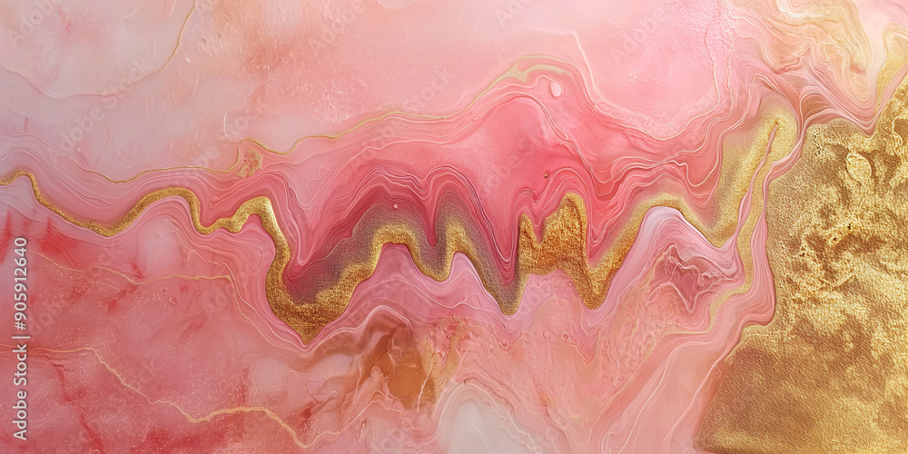 Poster pink and gold alcohol ink creating abstract wavy pattern
