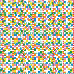 Adobe Illustrator Artwork with rainbow's colors and with many pixels and dots.
