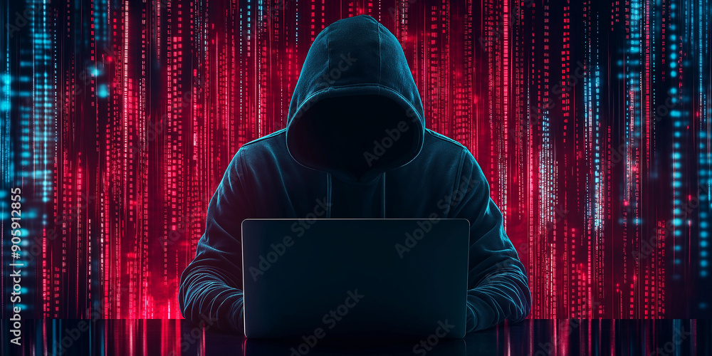 Poster Hacker breaking into corporate server system using laptop