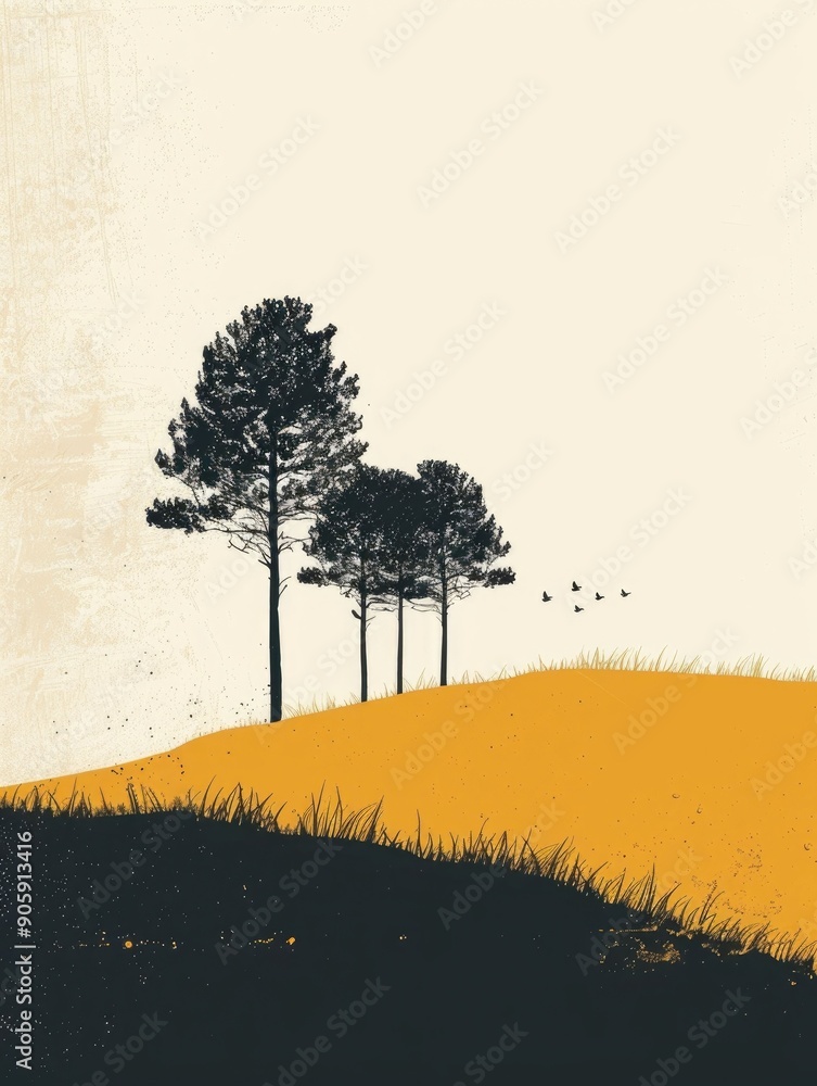 Poster stark tree line silhouette with minimalist design landscape poster featuring a clean and simple layo