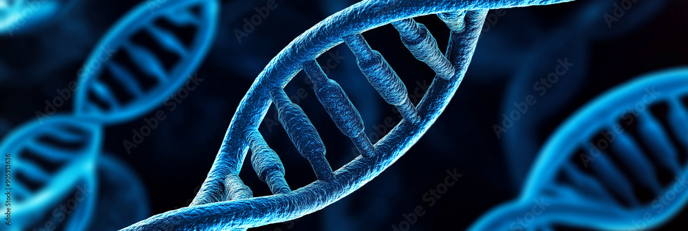 Poster blue dna double helix rotating on black background