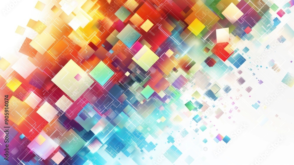 Poster digital design with colorful abstract squares and text space