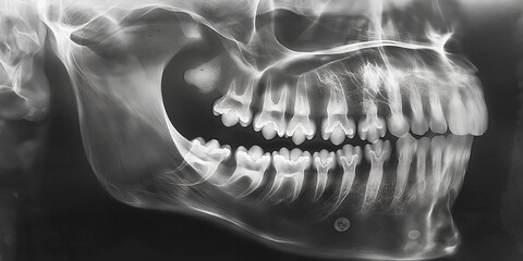 Panoramic dental x ray showing teeth and jaw