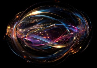 Abstract Glowing Swirls On Black Background