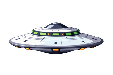 Vector UFO alien round futuristic space ship on transparent background, PNG resource for animation