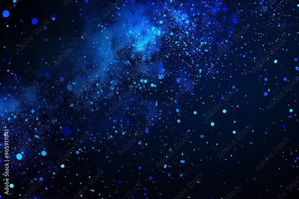Poster dark blue background with glowing particles, creating a mesmerizing and futuristic visual effect. id