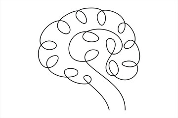 Continuous one line drawing of human brain. Hand drawn minimalism style. brain line art vector illustration