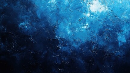 Obraz premium Abstract underwater scene with a deep blue hue, sunlight filtering through the water, creating a mysterious and ethereal atmosphere. 