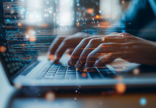 Close-Up of Hands Coding on Laptop Keyboard