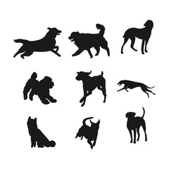 Set of Dogs Silhouettes in Different Poses. Vector illustration.