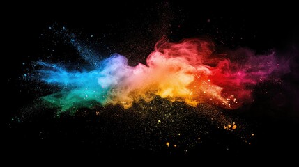 Fototapeta premium Explosion of rainbow colored powder dust background Abstract colored powder splash explosion texture, concept wallpaper.