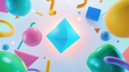 Colorful 3D Geometric Shapes on Light Background