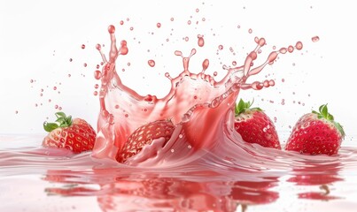 Fresh Strawberries Splashing into Red Juice