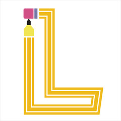 Letter 'L' in Pencil Vector Shape Isolated on White