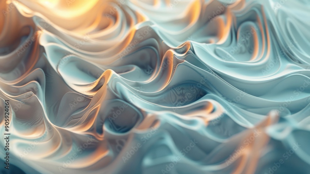 Poster mesmerizing rhythmic fluid textures with soothing ethereal tones captivating abstract digital art fe