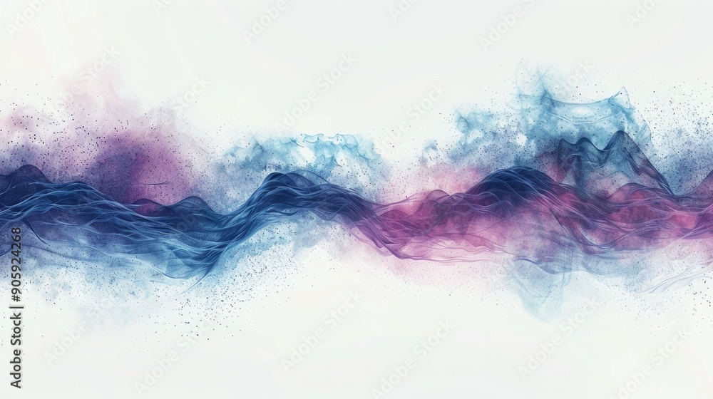 Poster subtle flowing sound waveforms with calming rhythmic beat abstract digital artwork depicting soft fl