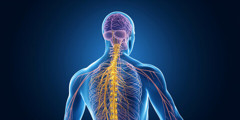 Human nervous system showing brain and spinal cord