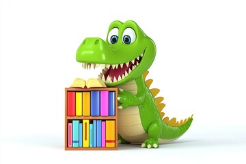 Fototapeta premium Crocodile with a bookshelf