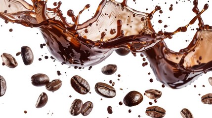 Coffee Splash with Coffee Beans on White Background