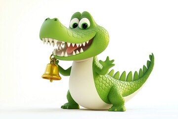 Naklejka premium Crocodile with a school bell 