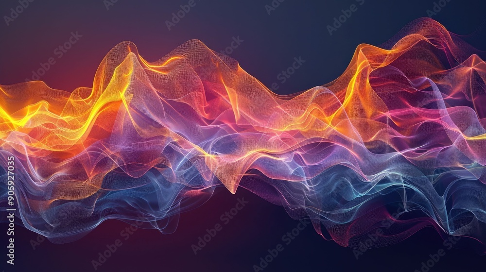 Poster meditative sound waves with harmonious neon curves and flowing abstract colorful vibrant and mesmeri