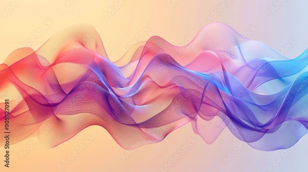 Poster mesmerizing abstract of harmonious sound waves and fluid undulating curves in a vibrant gradient col