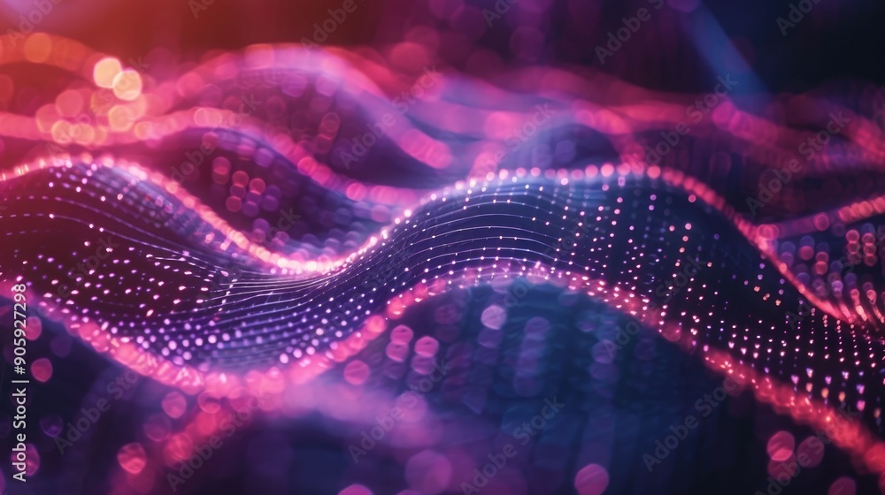 Poster mesmerizing digital waves of soft tonal transitions and captivating sound frequencies create a visua