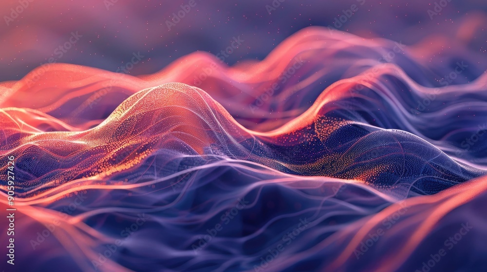 Poster mesmerizing and serene digital abstract with a rhythmic flow of ambient waves and dynamic undulating