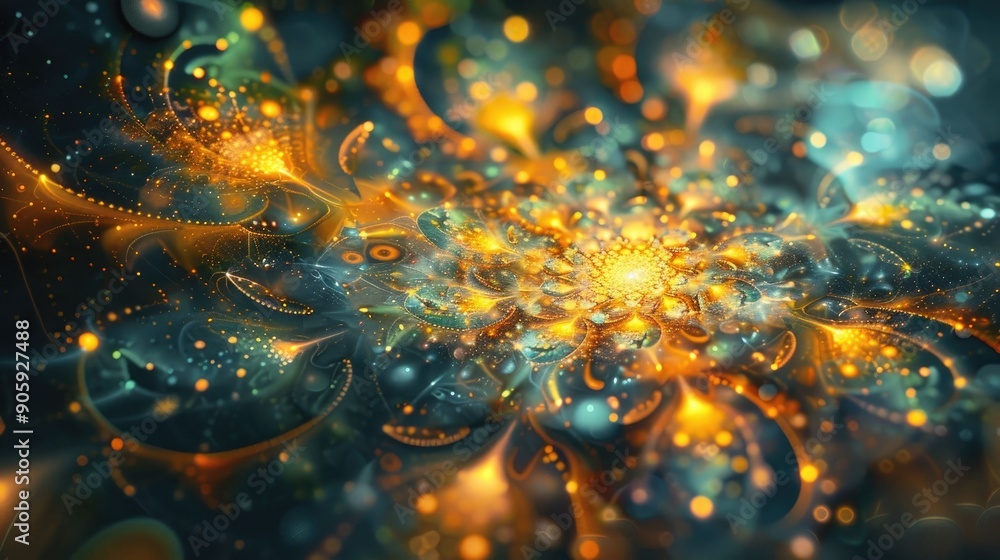 Poster captivating abstract digital artwork featuring mesmerizing patterns and glowing kaleidoscopic design