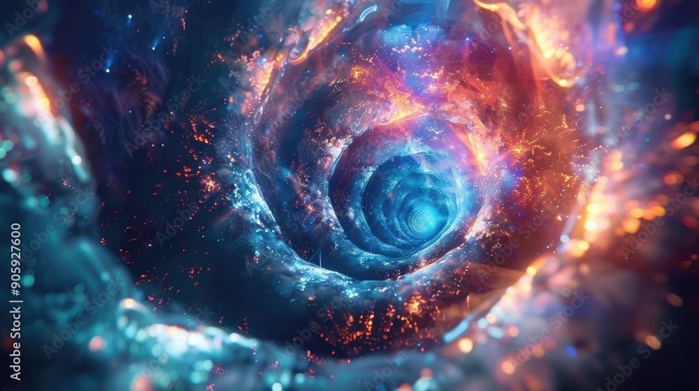 Poster captivating cosmic vortex mesmerizing digital art piece featuring a tranquil pulsing vortex of vibra