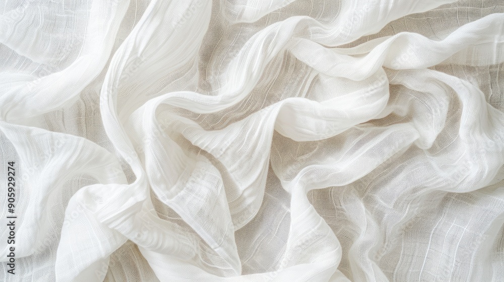 Poster pure white linen fabric with creases serving as a background with space for text