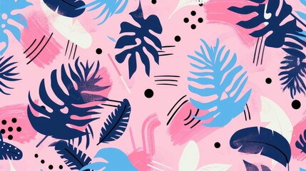 Naklejka premium Pink memphis pattern with palm design
