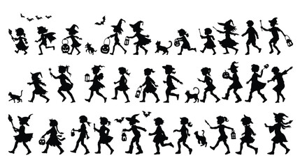 Set of halloween silhouette illustration on white background.Happy trick or treat halloween party.