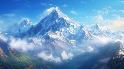 Fototapeta premium Breath-taking mountain landscape with crisp, clear air, showcasing the purity and freshness of high-altitude environments where oxygen levels are lower yet invigorating 