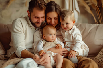 Obraz premium A joyful family with children, sharing a happy moment together. The scene captures the warmth, love, and connection that defines a close-knit family, full of smiles and togetherness.