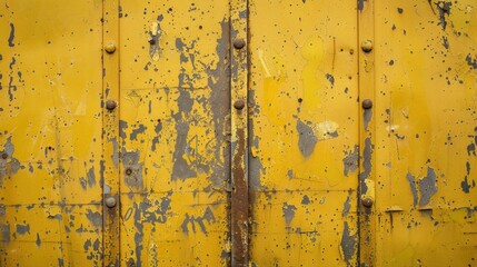 Old yellow painted metal background with signs of wear and rust suitable for text placement
