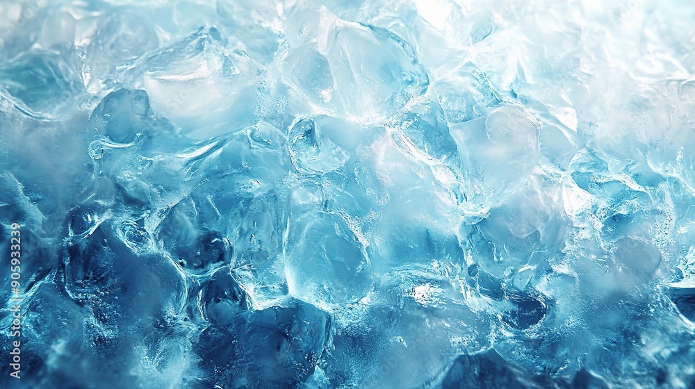 Poster close-up, high-resolution image of a captivating and textured ice background. the icy blue hues and 