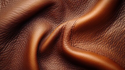 Rustic Brown Leather Texture: Close-up on the rich texture of genuine brown leather, showcasing its natural grain and hand-stitched details.