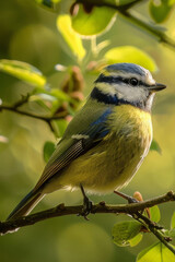 Fototapeta premium closeup of a blue tit bird sitting on a branch
